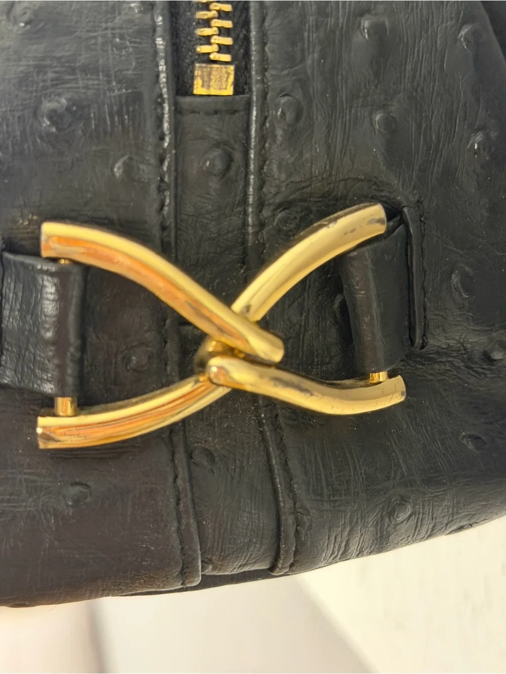 Isabella Adam’s Black Shoulder Bag with Gold Hardware - Embossed Texture